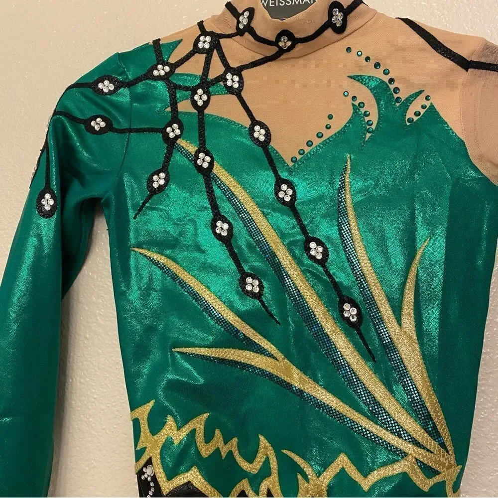 Illusion Custom gymnastics competition leotard rhythmic green rhinestone LC